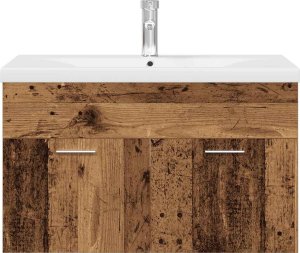 vidaXL Szafka pod umywalkę z wbudowaną umywalką i baterią Stare drewno 6