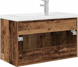 vidaXL Szafka pod umywalkę z wbudowaną umywalką i baterią Stare drewno 8