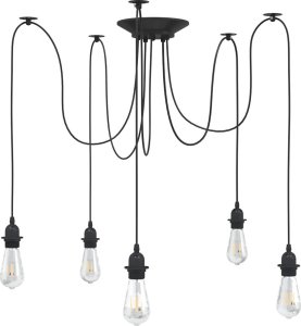 vidaXL Lampa wisząca z 5 uchwytami na żarówki E27 Czarny metal 1