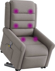 vidaXL Podnoszony fotel masujący, rozkładany, kolor taupe, tkanina 2