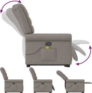 vidaXL Podnoszony fotel masujący, rozkładany, kolor taupe, tkanina 9