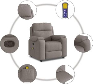 vidaXL Rozkładany fotel masujący, taupe, obity tkaniną 8
