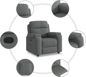 vidaXL Fotel rozkładany, ciemnoszary, tapicerowany tkaniną 7