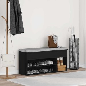 vidaXL Ławka na buty, czarna, 102x30,5x45 cm, materiał drewnopochodny 3