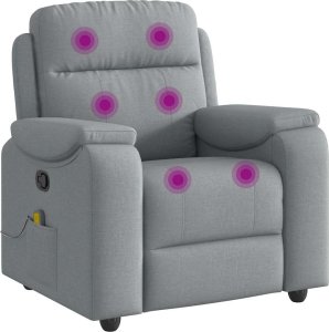 vidaXL Rozkładany fotel masujący, jasnoszary, obity tkaniną 6