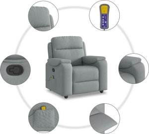 vidaXL Rozkładany fotel masujący, jasnoszary, obity tkaniną 8