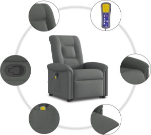 vidaXL Podnoszony fotel masujący, rozkładany, ciemnoszary, tkanina 10