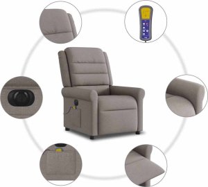 vidaXL Rozkładany fotel masujący, elektryczny, kolor taupe, tkanina 10