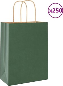 vidaXL Torby papierowe Kraft 250 szt. z uchwytami zielone 22x11x28 cm 1