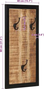 vidaXL Wieszak na ubrania 40x2x80 cm lite drewno surowe mango 9