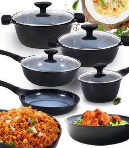 ZESTAW GARNKÓW ALUMINIOWYCH POWŁOKA NON-STICK 9 ELEMENTÓW INDUKCJA GAZ PIEKARNIK 1