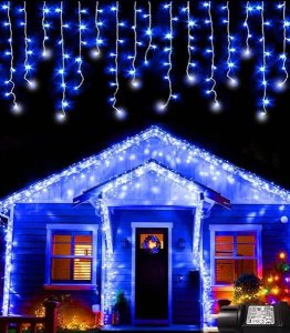 LAMPKI ZEWNĘTRZNE SOPLE 500 LED NIEBIESKIE 20M EFEKT FLASH KURTYNA GIRLANDA OŚWIETLENIE ŚWIĄTECZNE 4