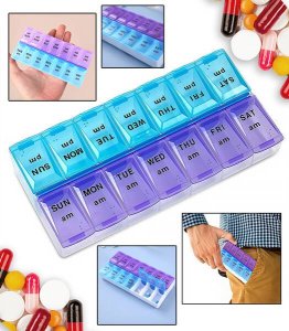POJEMNIK KASETKA NA LEKI PLASTIKOWY ORGANIZER TYGODNIOWY 7 DNI TYGODNIA 2 PORY DNIA RANO WIECZÓR 1