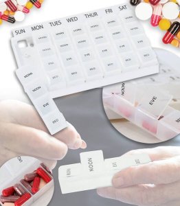 POJEMNIK KASETKA NA LEKI ORGANIZER TYGODNIOWY PLASTIKOWY BIAŁY 7 DNI TYGODNIA 4 PORY DNIA 1