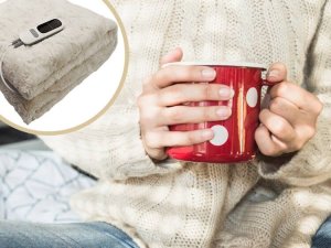 KOC ELEKTRYCZNY GRZEJĄCY Z PILOTEM PUSZYSTY MIĘKKI 180 X 160 BEŻOWY DWUOSOBOWY Z TIMEREM 6