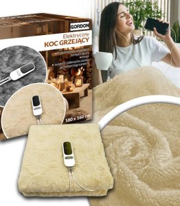 KOC ELEKTRYCZNY GRZEJĄCY Z PILOTEM PUSZYSTY MIĘKKI 180 X 160 BEŻOWY DWUOSOBOWY Z TIMEREM 8