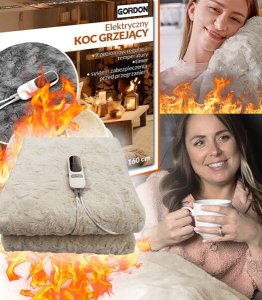 KOC ELEKTRYCZNY GRZEJĄCY Z PILOTEM PUSZYSTY MIĘKKI 180 X 160 BEŻOWY DWUOSOBOWY Z TIMEREM 9