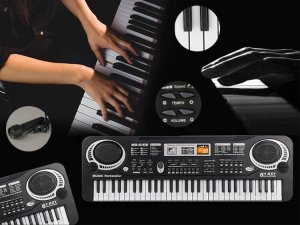 KEYBOARD PIANINO DO NAUKI ORGANY DLA DZIECI DOROSŁYCH 61 KLAWISZY MIKROFON ZASILACZ ZESTAW 5