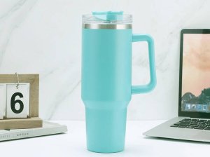 KUBEK TERMICZNY TERMOS ZE SŁOMKĄ TURKUSOWY STAL NIERDZEWNA UCHWYT NA CIEPŁE ZIMNE NAPOJE RURKA DUŻY XXL 1200 ML 6