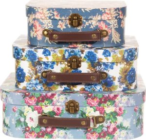NIEBIESKIE KWIATY VINTAGE -Dekoracyjne walizeczki dziecięce 3 szt. Sass&Belle 2
