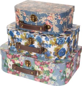NIEBIESKIE KWIATY VINTAGE -Dekoracyjne walizeczki dziecięce 3 szt. Sass&Belle 6