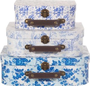 Sass & Belle KWIATY BIAŁO-NIEBIESKIE -Dekoracyjne walizeczki dziecięce 3 szt. Sass&Belle 2