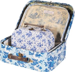Sass & Belle KWIATY BIAŁO-NIEBIESKIE -Dekoracyjne walizeczki dziecięce 3 szt. Sass&Belle 3