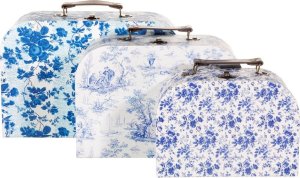 Sass & Belle KWIATY BIAŁO-NIEBIESKIE -Dekoracyjne walizeczki dziecięce 3 szt. Sass&Belle 4