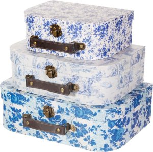 Sass & Belle KWIATY BIAŁO-NIEBIESKIE -Dekoracyjne walizeczki dziecięce 3 szt. Sass&Belle 6