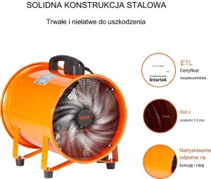 Vevor Przenośny Przemysłowy Wentylator Wyciągowy 304 mm Wąż 5 m 5