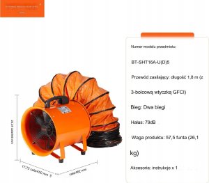 Vevor Przenośny Przemysłowy Wentylator Wyciągowy 406 mm Wąż 5 m 2