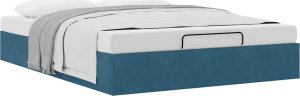 Rama łóżka otomana bez materacem, niebieska, 140x200cm, aksamit 2