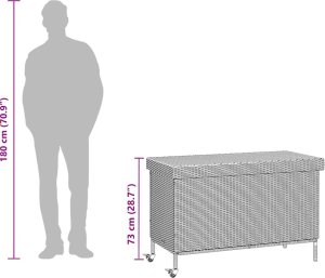 Skrzynia ogrodowa vidaXL Skrzynia ogrodowa z kółkami, brązowa, 110x55x73 cm, polirattan 12