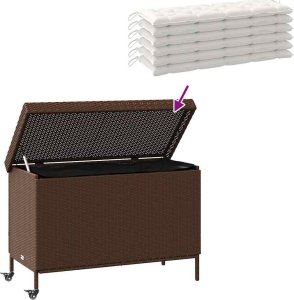 Skrzynia ogrodowa vidaXL Skrzynia ogrodowa z kółkami, brązowa, 110x55x73 cm, polirattan 7
