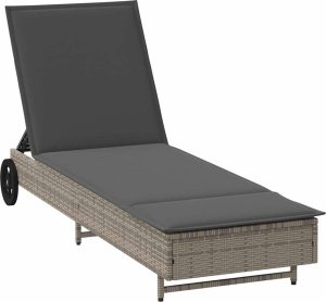 Leżak na kółkach, z poduszką, szary, polirattan 2