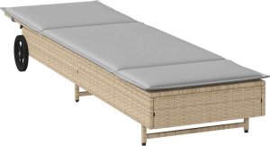 Leżak na kółkach, z poduszką, szary, polirattan 4