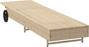 Leżak na kółkach, z poduszką, szary, polirattan 5