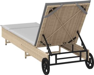 Leżak na kółkach, z poduszką, szary, polirattan 8