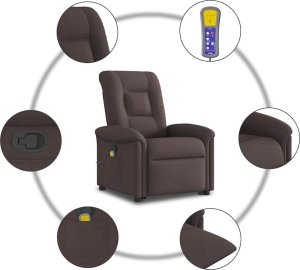 vidaXL Podnoszony fotel masujący, rozkładany, ciemnobrązowy, tkanina 10