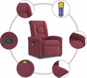 vidaXL Rozkładany fotel masujący, winna czerwień, obity tkaniną 8