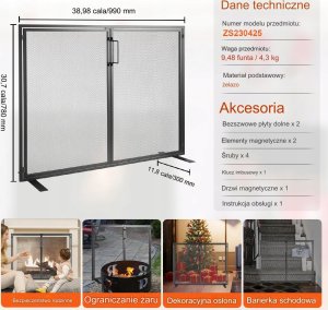 Vevor Osłona Kominkowa Pojedynczy Panel 2