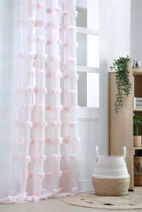 Firana POMPINOU pudrowy róż, pompony, 135 x 260 cm 3