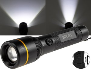 Handheld flashlight 10W, rechargeable USB-C, black, ARCAS 1