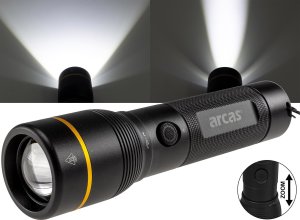 Handheld flashlight, 20W, rechargeable USB-C, black, ARCAS 1