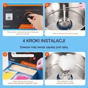 Elektryczna Maszyna do Waty Cukrowej Niebieska 4