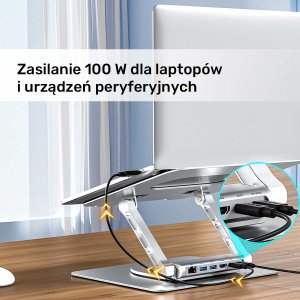 Unitek Podstawka pod laptop z odłączanym hubem USB-C HDMI 1,4, 4K PD 100W 10