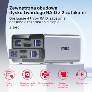 Kieszeń Unitek SATA 2.5/3.5 4 tryby 40TB USB C 10Gb/s 19
