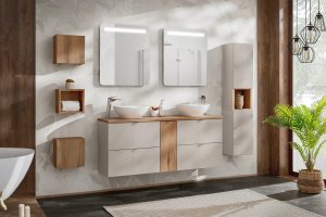 Szafka pod umywalkę nablatową VIVA CASHMERE 2S 60cmx2 kaszmirowy mat - zestaw 160cm z koszem na pranie COMAD 19