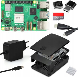 Raspberry Pi 5 8 GB zestaw startowy zasilacz USB-C 45W karta SD 64 GB 4K 1