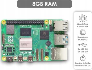 Raspberry Pi 5 8 GB zestaw startowy 128 GB microSD aluminiowy radiator nowy 3
